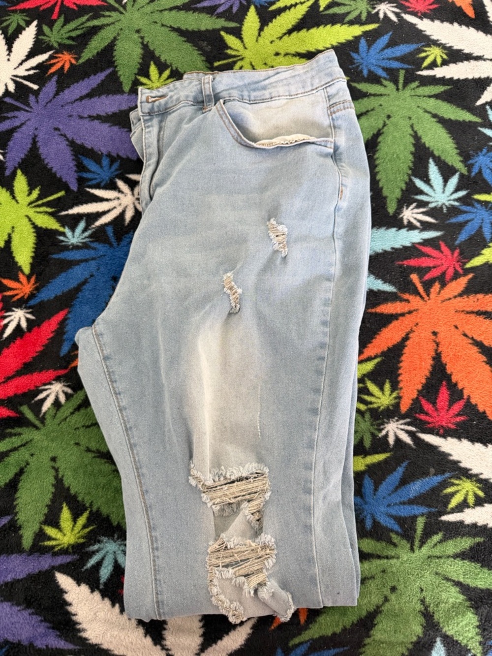 SHEIN Light Blue Distressed Boyfriend Jeans
